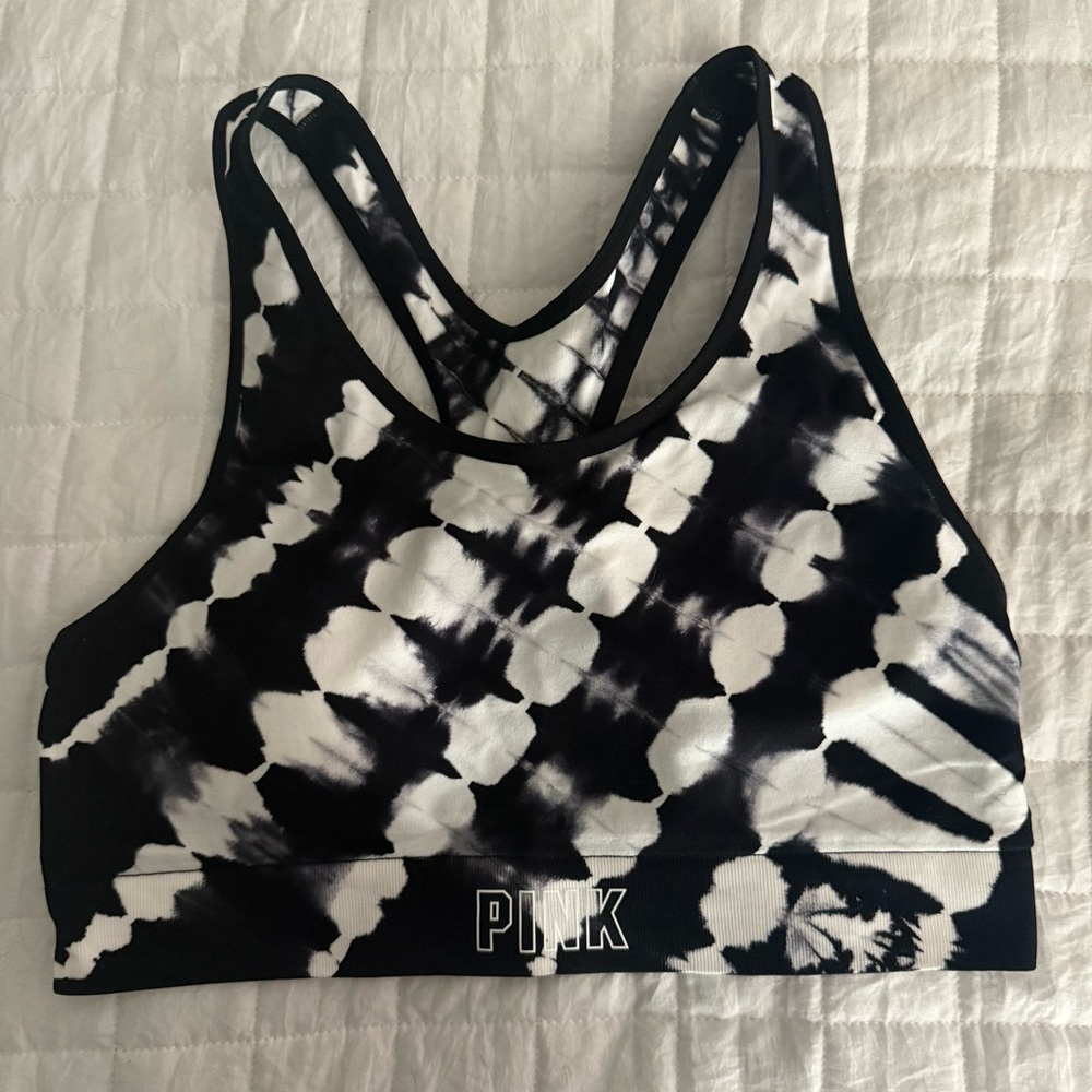 PINK Victoria's Secret Women Black & White Sports Bra Seamless Lightly medium
